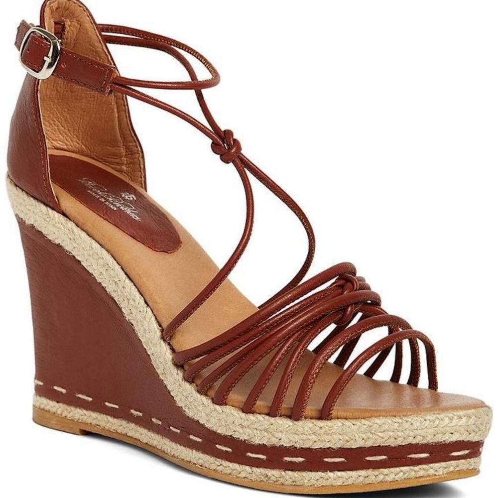 Brooks Brothers Size 8 Brown Leather Jute Espadrille Gum Sole Wedges